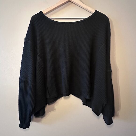 Women's S Free People We The Free Love Me Thermal Top Black Oversized Open Back - Picture 3 of 10